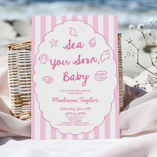 Sea You Soon, Baby Seashell Coastal Baby Shower Invitation