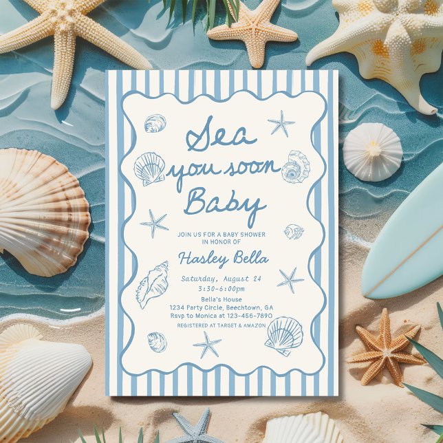 Sea You Soon Baby Seashell Coastal Baby Shower Invitation (Creator Uploaded)