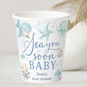 Sea You Soon Baby Shower Blue Ocean Boy Paper Cups