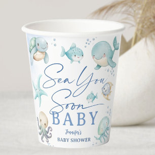 Sea You Soon Baby Shower Blue Ocean Paper Cups