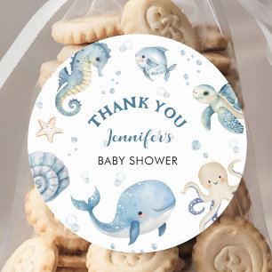 Sea You Soon Baby Shower Boy Blue Ocean Classic Round Sticker