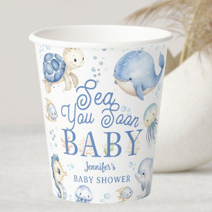 Sea You Soon Baby Shower Boy Blue Ocean Paper Cups