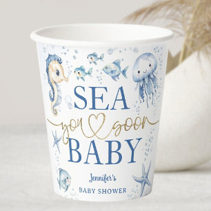 Sea You Soon Baby Shower Boy Blue Ocean Paper Cups