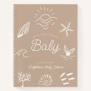 Sea You Soon Baby Shower Brown Guest Book