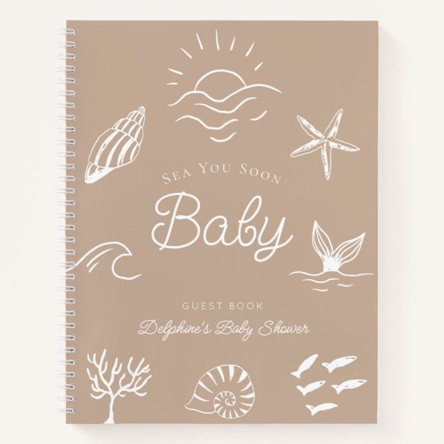 Sea You Soon Baby Shower Brown Guest Book (Front)
