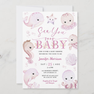Sea You Soon Baby Shower Girl Ocean Animals Invitation