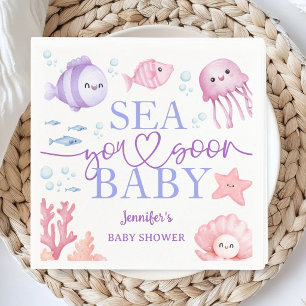 Sea You Soon Baby Shower Girl Pink Ocean Animals Napkin