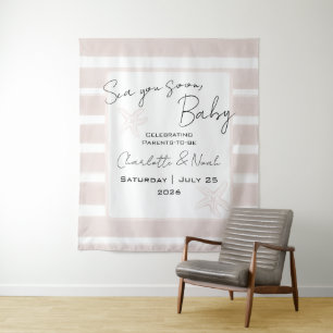 Sea You Soon Baby Shower Horizontal Backdrop Tapestry