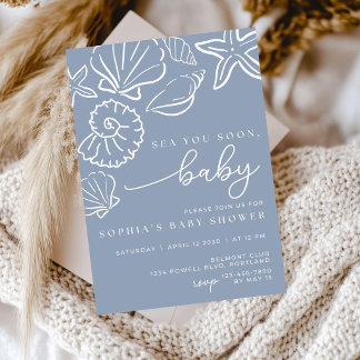 Sea you Soon Baby Shower Invite, Seashell Baby Sho Invitation