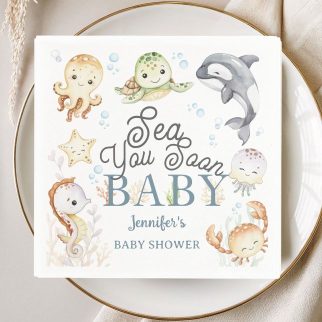 Sea You Soon Baby Shower Ocean Gender Neutral  Napkin (Creator Uploaded)