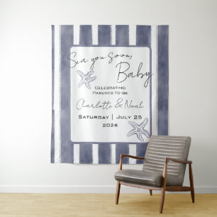Sea You Soon Baby Shower Vertical Stripes Backdrop Tapestry