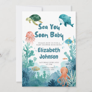 Sea You Soon Baby Watercolor Baby Shower QR Code Invitation