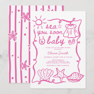 Sea You Soon, Beach Seashell Coastal Baby Shower Invitation