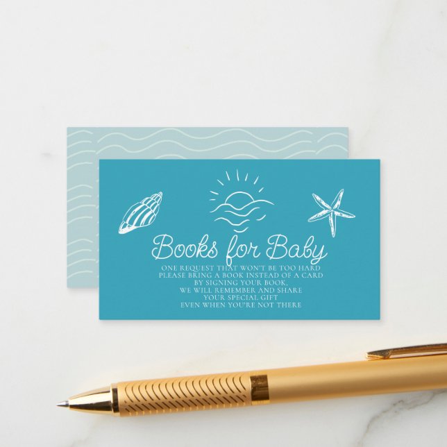 Sea You Soon Blue Baby Shower Book Request Enclosure Card (Front/Back In Situ)