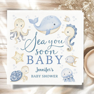Sea You Soon Boy Baby Shower Blue Ocean  Napkin