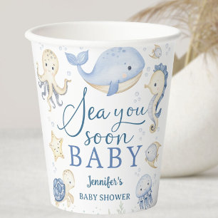 Sea You Soon Boy Baby Shower Blue Ocean  Paper Cups