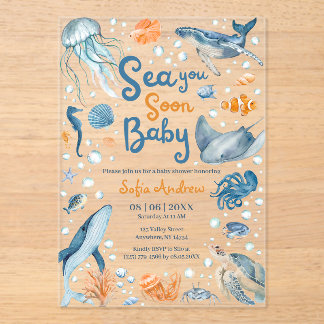 Sea You Soon Coastal Baby Shower Acrylic Invitations