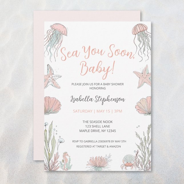 Sea You Soon Coastal Hand Drawn Baby Shower Invitation (Creator Uploaded)