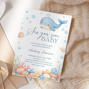 Sea You Soon Coastal Ocean Whale Baby Shower Invitation