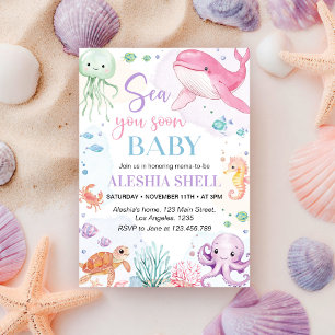 Sea You Soon Cute Ocean Animals Baby Shower Invitation