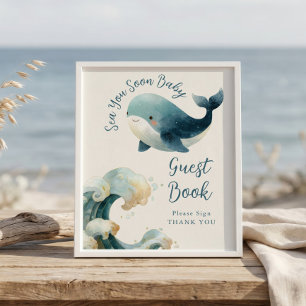 Sea You Soon Guest Book Baby Shower sign ivory