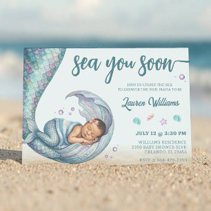 Sea You Soon Mermaid Baby Shower Invitation
