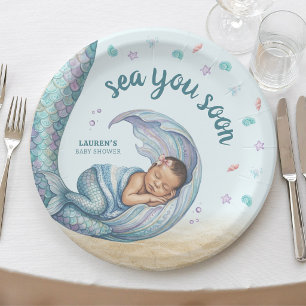 Sea You Soon Mermaid Baby Shower Paper Plate
