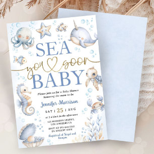 Sea You Soon Modern Boy Sea Ocean Baby Shower Invitation