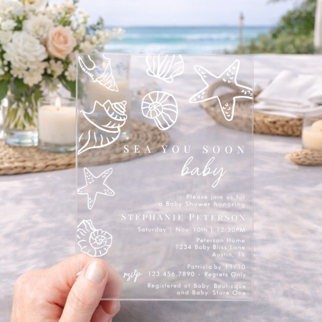 Sea You Soon Nautical Coastal Beach Baby Shower Acrylic Invitations (Creator Uploaded)