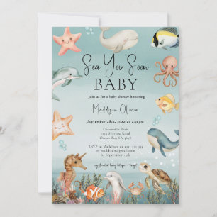 Sea You Soon Ocean Animals Baby Shower Invitation