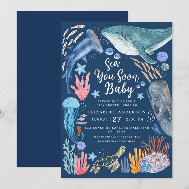Sea You Soon Ocean Animals Boy Baby Shower Invitat Invitation (Front/Back)