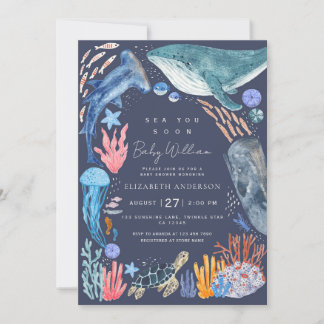 Sea You Soon Ocean Animals Boy Baby Shower Invitation