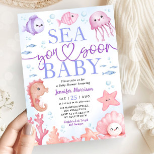 Sea You Soon Ocean Animals Girl Baby Shower Invitation