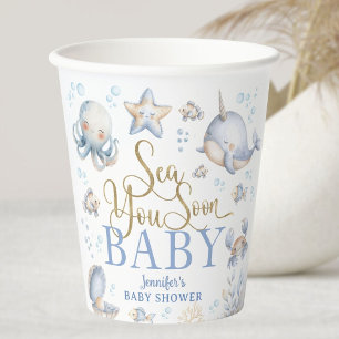 Sea You Soon Ocean Baby Shower Boy Blue Paper Cups