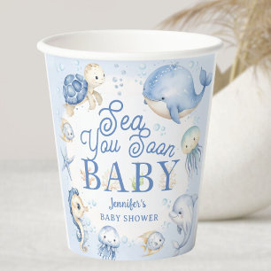 Sea You Soon Ocean Baby Shower Boy Blue Paper Cups