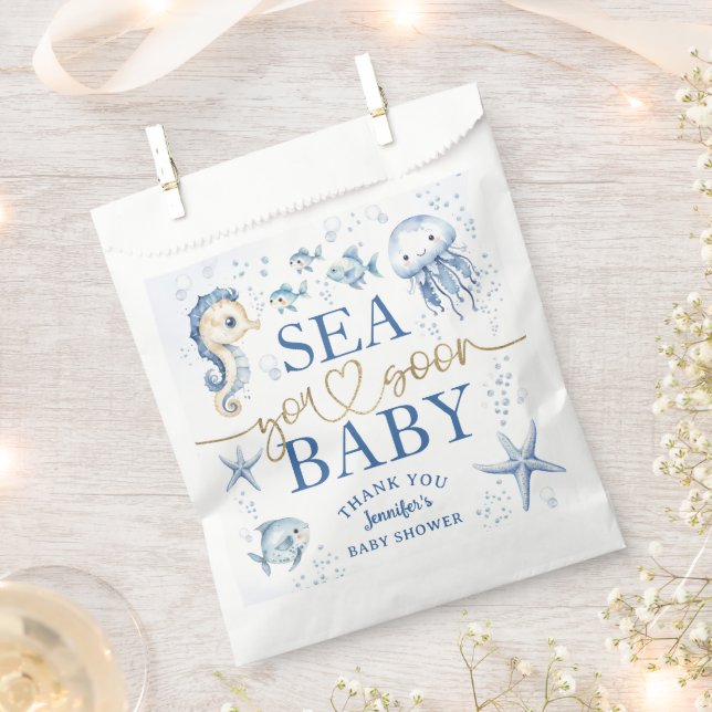 Sea You Soon Ocean Baby Shower Boy Navy Blue Ocean Favour Bags (Clipped)