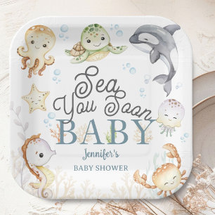Sea You Soon Ocean Baby Shower Gender Neutral  Paper Plate