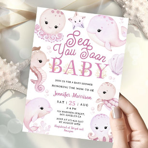 Sea You Soon Ocean Baby Shower Girl Pink Invitation