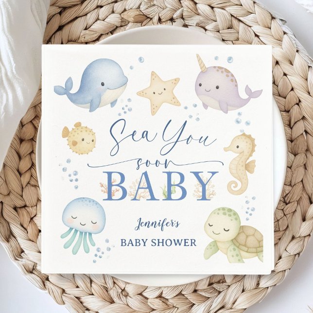 Sea You Soon Ocean Baby Shower Paper Napkin (Creator Uploaded)