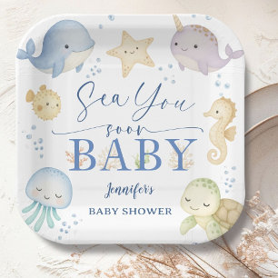Sea You Soon Ocean Baby Shower Paper Plate