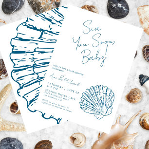 Sea You Soon Ocean Blue Scallop Baby Boy Shower Invitation