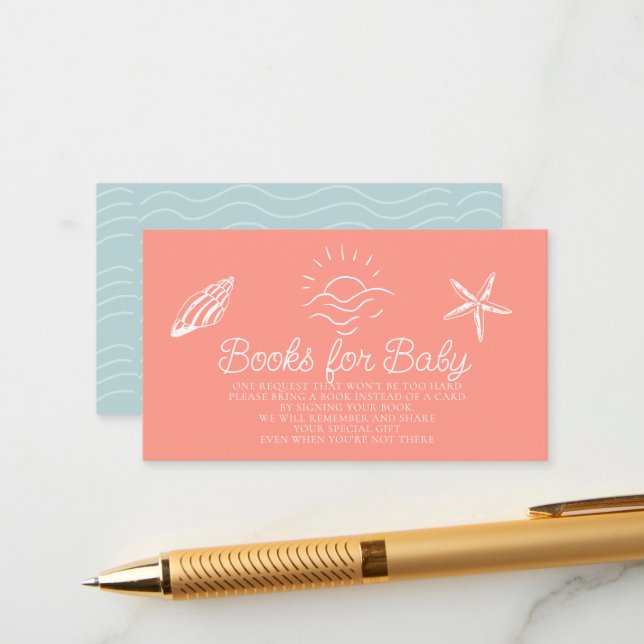 Sea You Soon Pink Baby Shower Book Request Enclosure Card (Front/Back In Situ)