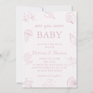 Sea You Soon Pink Baby Shower Invitation