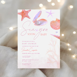 Sea you soon purple coral aesthetic baby shower invitation