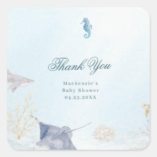 Sea You Soon Rococo Baby Shower Square Stickers