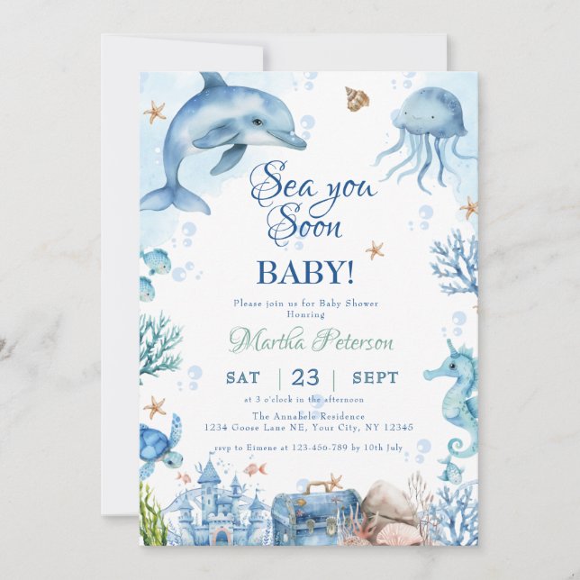 Sea You Soon Seashell Baby Shower Invitation (Front)