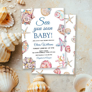 Sea You Soon Seashell Baby Shower Invitation