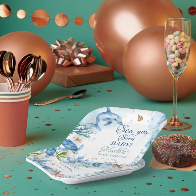 Sea You Soon Seashell Baby Shower Paper Plate (Multi)