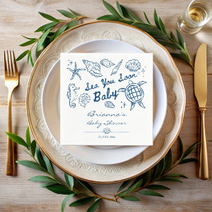 Sea you soon seashells beach boy baby shower napkin