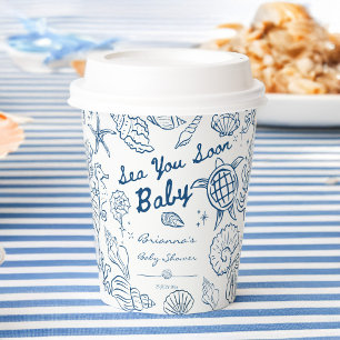 Sea you soon seashells beach boy baby shower paper cups